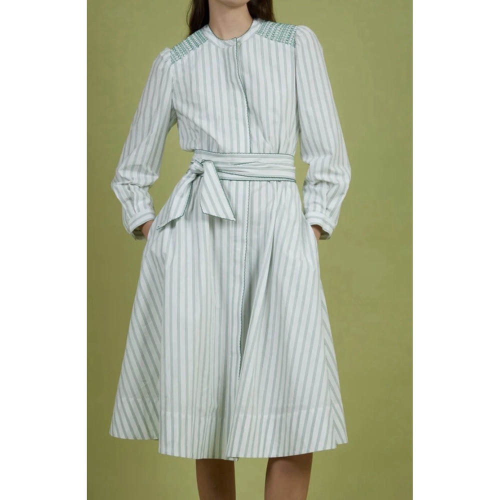 NWT Love Binetti Frankie Dress XL Green Stripe Smocked Midi Missing Belt